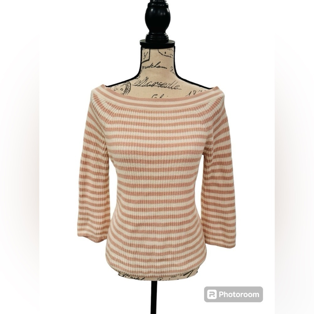 J. Crew Sweater Boatneck Striped Cream and Blush Pink Womens Size XS